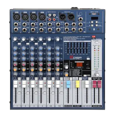 CONSOLA ANALOGA, 8 CANALES, 4 MONO/2 ESTEREO, INTERFAZ USB, BT, MP3