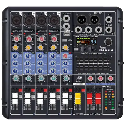 CONSOLA ANALOGA, 6 CANALES, 4 MONO/1 ESTEREO, INTERFAZ USB, BT, MP3