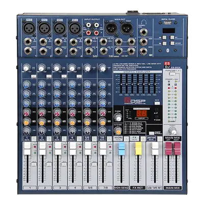 CONSOLA ANALOGA, 8 CANALES, 4 MONO/2 ESTEREO, INTERFAZ USB, BT, MP3
