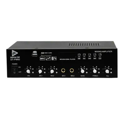 MINI AMPLIFICADOR, 2 CANALES, 60W, USB, SD CARD, MP3, FM RADIO, BT,  4-16 OHM, LCD DISPLAY