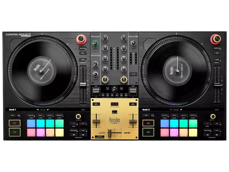 CONTROLADOR DJ GOLD 2 CANALES, SERATO, DJUCED, PLATOS METALICOS MOTORIZADOS A 33 RPM EDICION ESPECIAL - Imagen 1