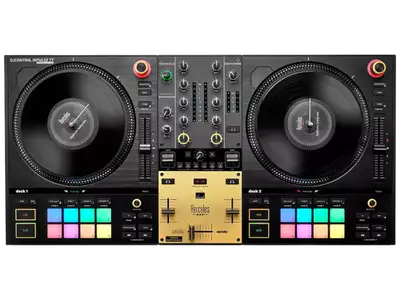 CONTROLADOR DJ GOLD 2 CANALES, SERATO, DJUCED, PLATOS METALICOS MOTORIZADOS A 33 RPM EDICION ESPECIAL