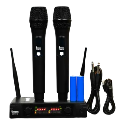 MICROFONO INALAMBRICO UHF MULTIFRECUENCIA, 2 CANALES, DE MANO