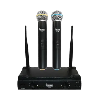 MICROFONO INALAMBRICO UHF, 2 CANALES, DE MANO, FRECUENCIA FIJA