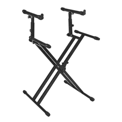 SOPORTE DE PISO PARA TECLADO DOBLE CON SEGUNDO NIVEL, ALTURA 32-126CM