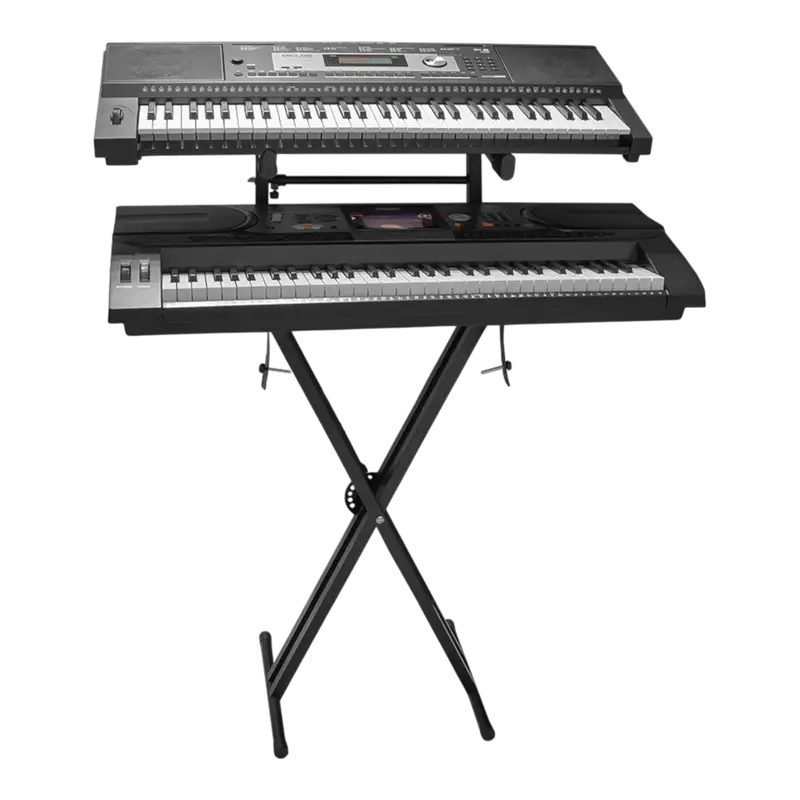 SOPORTE DE PISO PARA TECLADO DOBLE CON SEGUNDO NIVEL, ALTURA 32-126CM - Imagen 1