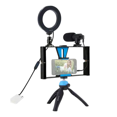 KIT DE STREAMING 4 EN 1, ESTABILIZADOR PARA DISPOSITIVOS AJUSTABLE CON TRIPODE DE MESA, MICROFONO Y ARO DE LUZ