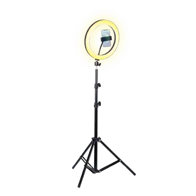 SOPORTE DE STREAMING PARA PISO BASE TRIPODE, PARA UN CELULAR, ARO DE LUZ 26CM, ALTURA HASTA 210CM