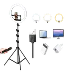 SOPORTE DE STREAMING PARA PISO BASE TRIPODE, PARA 3 CELULARES, ARO DE LUZ 46CM, ALTURA HASTA 210CM - Miniatura 1