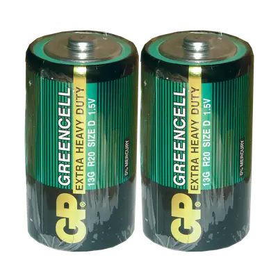 D, 1.5V, GREENCELL (CLORURO DE ZINC), CELOFAN X 2PCS