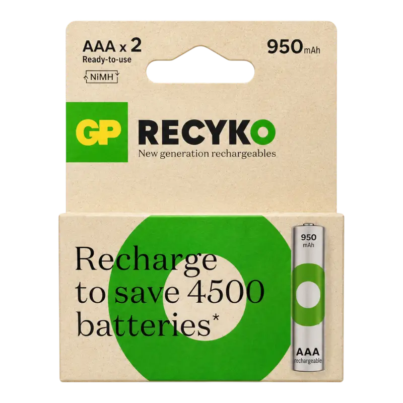 AAA RECYKO 950mAh NiMH Blst2 GP100AAAHCER21-2TLB2 - Imagen 1