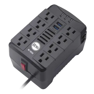 REGULADOR DE VOLTAJE AUTOMATICO, 250 WATTS, 8 TOMAS, 2 PUERTOS RJ45, 2 PUERTOS USB