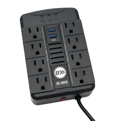 REGULADOR DE VOLTAJE AUTOMATICO, 250 WATTS, 8 TOMAS, 2 PUERTOS RJ45, 2 PUERTOS USB
