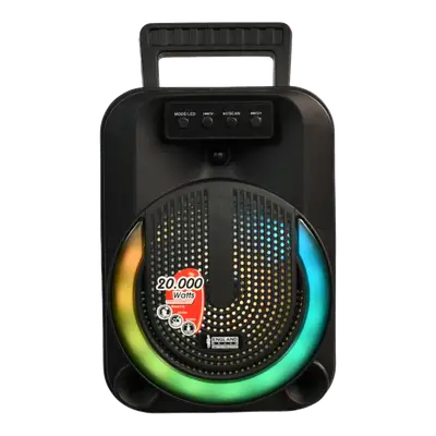 CAJA AMPLIFICADA CON BATERIA 6.5 PULG., 20.000W PMOP, REPRODUCTOR ANALOGICO DIGITAL, ENTRADA MIC 1/4, 3.5MM , EFECTO ECO, LUZ LED RGB, INCLUYE UN MICROFONO