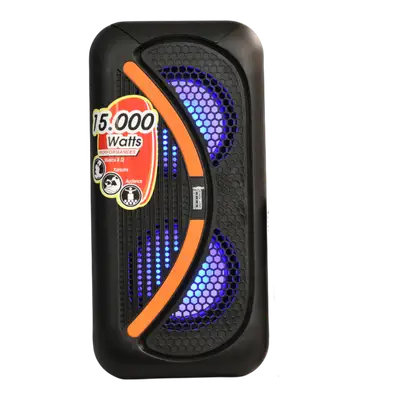 CAJA AMPL. CON BATERIA 2X4 PULG., 15.000W PMOP, REPRODUCTOR ANALOGICO DIGITAL, ENTRADA 3.5MM, LUZ LED RGB