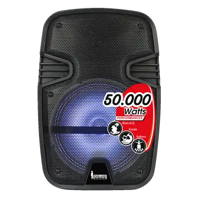 CAJA AMPLIFICADA CON BATERIA 8 PULG., 50.000W PMOP, BT, USB, MICRO SD, INCLUYE UN MICROFONO DE MANO