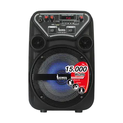 CAJA AMPLIFICADA CON BATERIA 6.5 PULG., 15.000W PMOP, BT, USB, MICRO SD, INCLUYE UN MICROFONO
