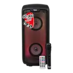 CAJA AMPLIFICADA CON BATERIA 2X4 PULG., 50.000W PMOP, REPRODUCTOR ANALOGICO DIGITAL, ENTRAJA JACK 1/4, 3.5MM, BASS & TREBLE, LUZ LED RGB, INCLUYE UN MICROFONO - Miniatura 1