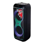CAJA AMPL. CON BATERIA 2X10 PULG., 150.000 PMOP REPRODUCTOR ANALOGICO DIGITAL,ENTRAJA JACK 1/4, 3.5MM, BASS & TREBLE, LUZ LED RGB, INCLUYE UN MICROFONO - Miniatura 4