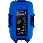 CAJA AMPLIFICADA 15 PULG. COLOR AZUL, 180.000W PMOP,  1 MIC 1/4 Y XLR, BASS & TREBLE, ENTRADA  XLR, RCA, SALIDA XLRS Y SPEAKON INCLUYE MICROFONO Y PEDESTAL - Miniatura 3