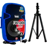 CAJA AMPLIFICADA 15 PULG. COLOR AZUL, 180.000W PMOP,  1 MIC 1/4 Y XLR, BASS & TREBLE, ENTRADA  XLR, RCA, SALIDA XLRS Y SPEAKON INCLUYE MICROFONO Y PEDESTAL - Miniatura 4