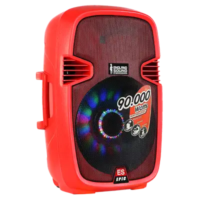 CAJA AMPLIFICADA 15 PULG. COLOR ROJO, 180.000W PMOP,  1 MIC 1/4 Y XLR, BASS & TREBLE, ENTRADA  XLR, RCA, SALIDA XLRS Y SPEAKON INCLUYE MICROFONO Y PEDESTAL