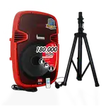 CAJA AMPLIFICADA 15 PULG. COLOR ROJO, 180.000W PMOP,  1 MIC 1/4 Y XLR, BASS & TREBLE, ENTRADA  XLR, RCA, SALIDA XLRS Y SPEAKON INCLUYE MICROFONO Y PEDESTAL - Miniatura 4