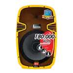 CAJA AMPLIFICADA 15 PULG. COLOR AMARILLO, 180.000W PMOP,  1 MIC 1/4 Y XLR, BASS & TREBLE, ENTRADA  XLR, RCA, SALIDA XLRS Y SPEAKON INCLUYE MICROFONO Y PEDESTAL - Miniatura 2