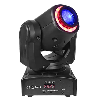 LUZ ROBOTICA CON RING LED, RGB, 7+1 GOBOS/12LED, 30W, EFECTO SPOT, 7+1 PATRONES, DMX-512 10/12CH