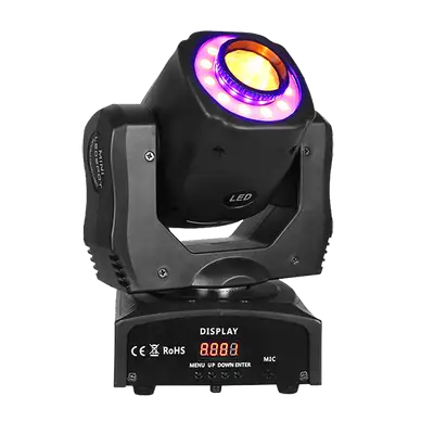 LUZ ROBOTICA CON RING LED, RGB, 7+1 GOBOS/12LED, 60W, EFECTO SPOT, 7+1 PATRONES, DMX-512 10/12CH