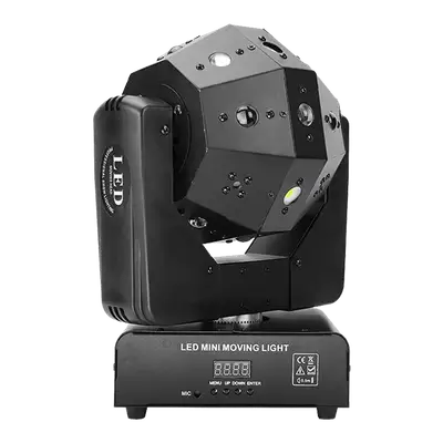 LUZ ROBOTICA HEXAGONAL CON LASERY FLASH, RGBW/RG/STROBO, 16LEDX3W/2X150MW/4X15W, DMX-512