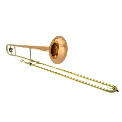 TROMBON TENOR DE VARA, ACABADO DORADO LAQUEADO, INCLUYE BOQUILLA Y ESTUCHE