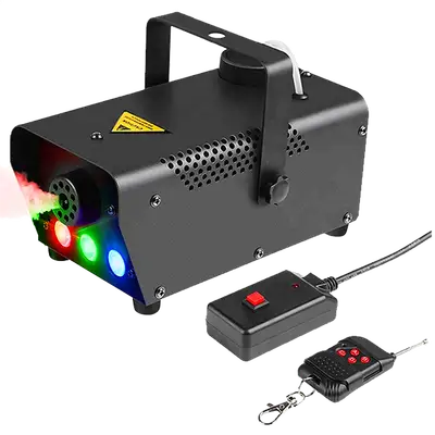 MAQUINA DE HUMO CON LUCES LED, RGB, 400W, 3LEDX3W, INCLUYE CONTROL REMOTO INALAMBRICO Y DE CABLE