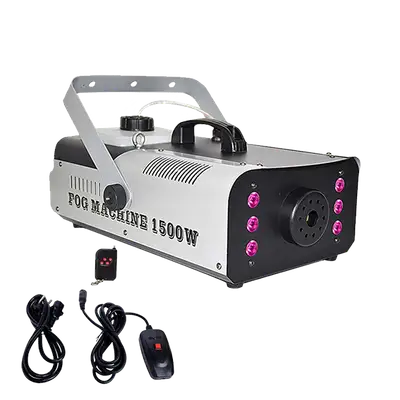 MAQUINA DE HUMO CON LUCES LED, RGB, 1500W, 6LEDX3W, INCLUYE CONTROL REMOTO INALAMBRICO Y DE CABLE