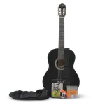 GUITARRA CLASICA 39", COLOR NEGRO,INCLUYE  BOLSO, UN JUEGO DE CUERDAS DE REPUESTO, CAPO TRASTE, AFINADOR, CORREA, VITELA Y ENRROLLADOR DE CUERDAS - Miniatura 1