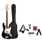 BAJO ELECTRICO 5 CUERDAS TIPO JAZZ BASS COLOR AMARILLO, INCLUYE BOLSO, CUERDAS DE REPUESTO, CABLE, CORREA, FINADOR Y SOPORTE - Miniatura 3