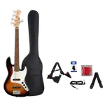 BAJO ELECTRICO 5 CUERDAS TIPO JAZZ BASS COLOR AMARILLO, INCLUYE BOLSO, CUERDAS DE REPUESTO, CABLE, CORREA, FINADOR Y SOPORTE - Miniatura 3