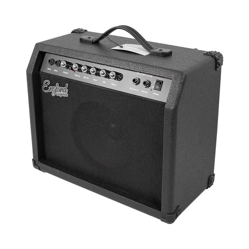 AMPLIFICADOR PARA GUITARRA ELECTRICA DE 30W, EQ BASS, MEDIO Y TREBLE, EFECTO DE DRIVE, 2 ENTRADAS JACK 6.3 MM, ENTRADA AUX Y AUDIFONOS - Imagen 1