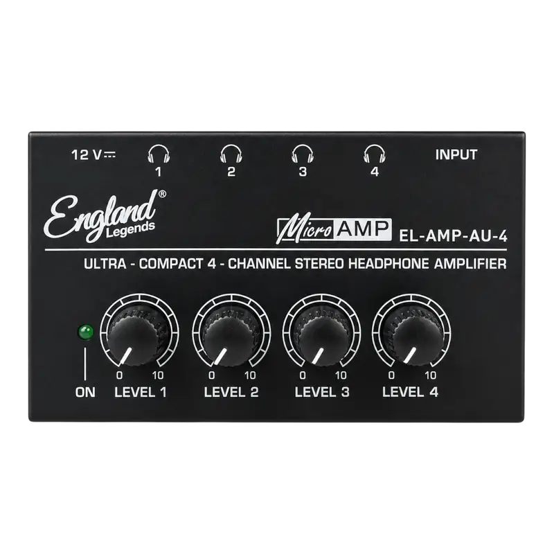 AMPLIFICADOR PARA AUDIFONO DE 4 CANALES, SALIDAS ESTEREOS, ENTRADA CONECTOR XLP/TRS DE ¼" CON MECANISMO DEBLOQUEO, LED DE ENCENDIDO - Imagen 1