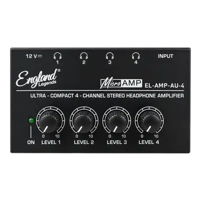 AMPLIFICADOR PARA AUDIFONO DE 4 CANALES, SALIDAS ESTEREOS, ENTRADA CONECTOR XLP/TRS DE ¼" CON MECANISMO DEBLOQUEO, LED DE ENCENDIDO
