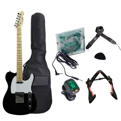 GUITARRA ELECTRICA TIPO TELECASTER COLOR NEGRO,  INCLUYE BOLSO, CUERDAS DE RESPUESTO,CABLE CON CONECTORES, CORREA, AFINADOR, SOPORTE