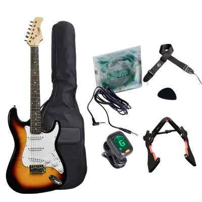 GUITARRA ELECTRICA TIPO TELECASTER COLOR AMARILLO, INCLUYE BOLSO, CUERDAS DE RESPUESTO,CABLE CON CONECTORES, CORREA, AFINADOR, SOPORTE