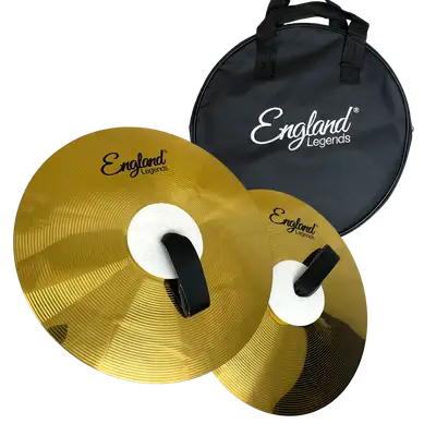 SET DE DOS PLATILLOS PARA BANDA DE GUERRA 14", 1MM DE ESPESOR, ALEACION BRASS, INCLUYE BOLSO DE 14". DE POLIPROPILENO COLOR NEGRO