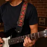 CORREA PARA GUITARRA O BAJO, DE ALGODÓN Y CUERO, EN COLOR ROJO BITRAL - Miniatura 2