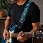 CORREA PARA GUITARRA O BAJO, DE ALGODÓN Y CUERO, EN COLOR AZUL BITRAL - Miniatura 2