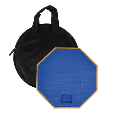 SET DE PRACTICA PARA PERCUSION, PAD 8" COLOR AZUL, CAUCHO Y MADERA, INCLUYE BOLSO PARA PAD Y SOPORTE TRIPODE DE METAL COLOR NEGRO
