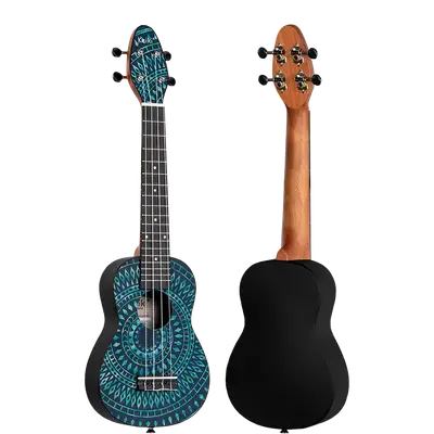 SET DE UKELELE SOPRANO 13", KEIKI, TAPA SUPERIOR AGATHIS, CUERPO ABS, DIAPASÓN Y PUNTE ABS, MÁSTIL OKOUME, COLOR CALEIDOSCOPIO AZUL, ACABADO SATINADO, INCLUYE AFINADOR,CORREA,VITELA Y BOLSA DE TELA