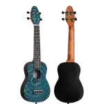 SET DE UKELELE SOPRANO 13", KEIKI, TAPA SUPERIOR AGATHIS, CUERPO ABS, DIAPASÓN Y PUNTE ABS, MÁSTIL OKOUME, COLOR CALEIDOSCOPIO AZUL, ACABADO SATINADO, INCLUYE AFINADOR,CORREA,VITELA Y BOLSA DE TELA - Miniatura 1