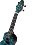 SET DE UKELELE SOPRANO 13", KEIKI, TAPA SUPERIOR AGATHIS, CUERPO ABS, DIAPASÓN Y PUNTE ABS, MÁSTIL OKOUME, COLOR CALEIDOSCOPIO AZUL, ACABADO SATINADO, INCLUYE AFINADOR,CORREA,VITELA Y BOLSA DE TELA - Miniatura 12