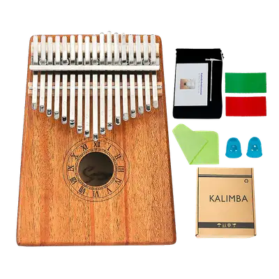 KALIMBA DE CAOBA, DE  17 LLAVES, COLOR NATURAL, INCLUYE FUNDA Y MARTILLO PARA AFINAR